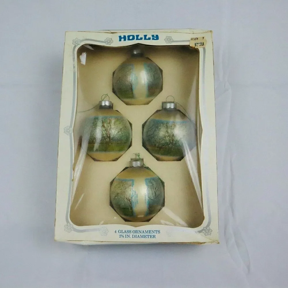 VTG Rare HTF Holly 4 Vincent Van Gogh La Verger Christmas Glass Ornaments USA